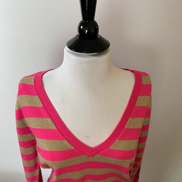 New York & Company Stripped V Neck Sweater Size L - Picture 3 of 5